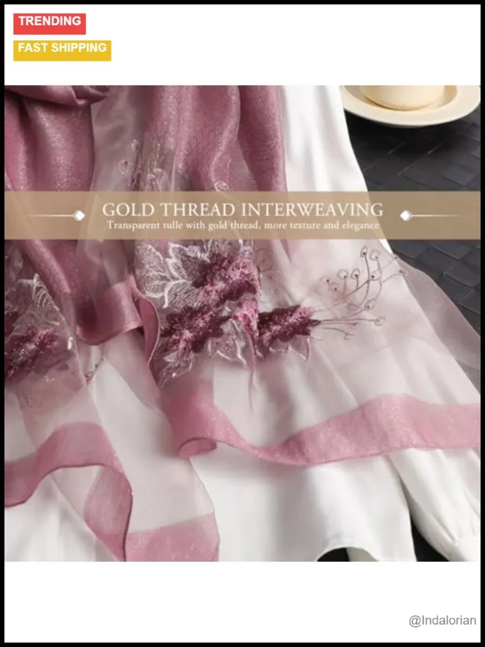 Silk Wool Chiffon Scarf Women Ginkgo Embroidery Transparent Tulle Lightweight